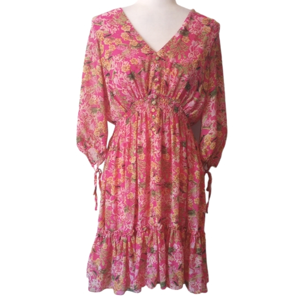 Taylor pink floral tiered chiffon dress. Size 10.